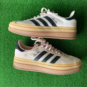 adidas Gazelle Sneakers in Cream and Black with Gold Sole